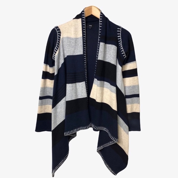 Fate Sweaters - Fate Colorblock Open Front Cardigan Sweater Blue Size Small